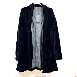 Bella Amore Italy Made Black Velvet Open-Front Shawl Cardigan, size L -XXL